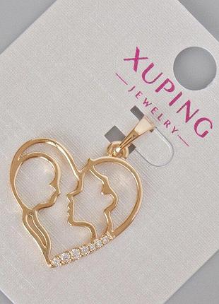 Кулон xuping "серце" з білими стразами d-28х21мм+- позолота 18к