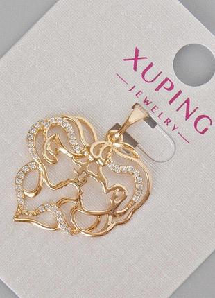 Кулон xuping "серце" з білими стразами d-27х22мм+- позолота 18к