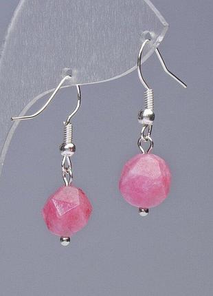Сережки родоніт натуральний камінь багатогранник d-9х10мм+- l-31мм+-