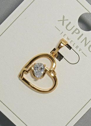 Кулон "серце" xuping з білим кристалом d-15х14,5мм+ - l-22,5мм+- позолота 18к