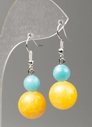 Сережки аквамарин та цитрин (іміт. акрил) d-14мм, d-8+- l-41мм