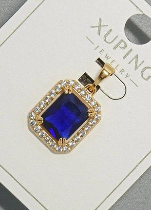 Кулон xuping с синим кристаллом и белыми стразами d-13х15мм+ - l-23мм+- позолота 18к