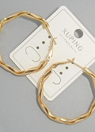 Сережки кільця xuping s-3,5мм, d-39х41мм+ - позолота 18к