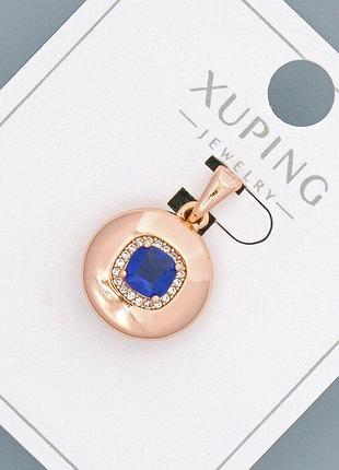 Кулон xuping с синим кристаллом и белыми стразами d-14мм+ - l-20мм+- позолота 18к