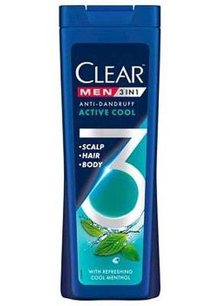 Шампунь-гель-бальзам 360мл свежесть с ментолом 3в1 тм clear