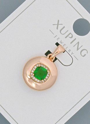 Кулон xuping с зеленым кристаллом и белыми стразами d-14мм+ - l-20мм+- позолота 18к