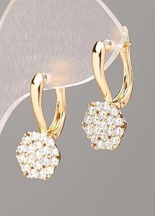 Серьги xuping позолота 18к с белыми стразами d-22,5х10,5мм+-