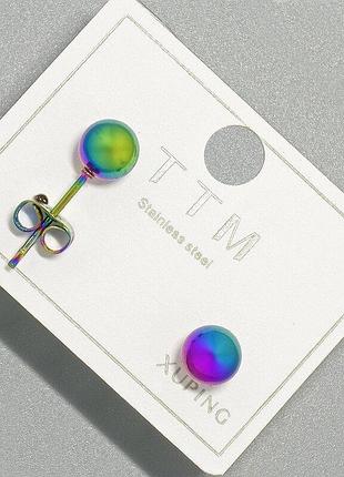 Сережки пусети xuping з відтінком "бензин" d-6мм+-