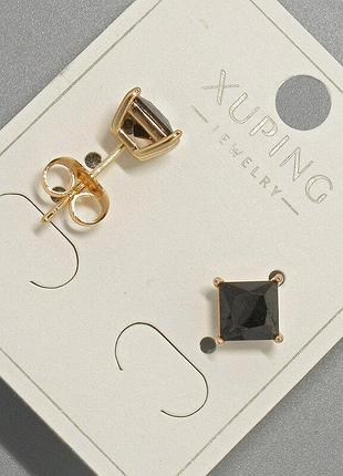 Сережки пусети xuping з чорним кристалом d-6мм+- позолота 18к