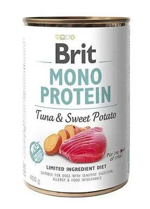 Brit mono protein dog вологий корм для собак з тунцем і бататом 400г