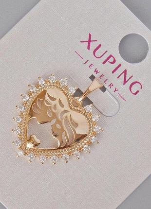 Кулон xuping "серце" з білими стразами d-24х21мм+- позолота 18к