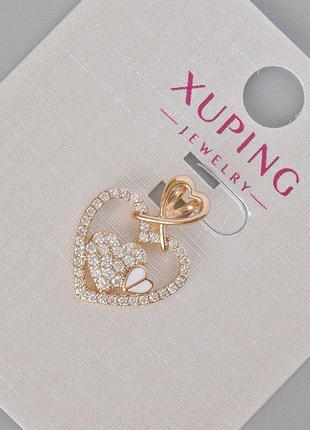 Кулон xuping "серце" з білими стразами та білою емаллю d-18х14мм+- позолота 18к