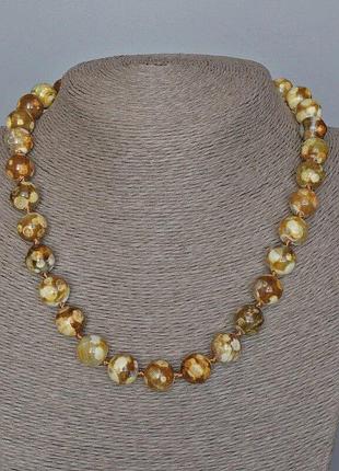 Ожерелье желтый агат гладкий шарик d-12мм+- l-47см+-