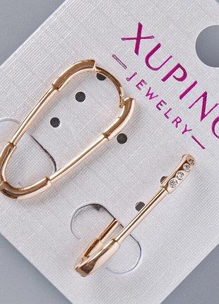 Серьги xuping с белыми стразами d-26,5х2мм+-, позолота 18к