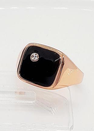 Печатка чоловіча з чорною емаллю, медзолото xuping jewelry po. р 22.