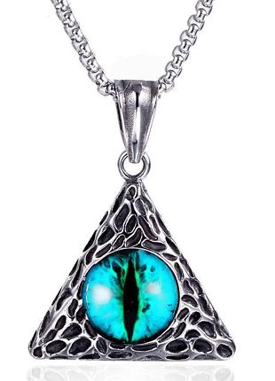 Кулон blue demon eye голубой глаз демона + цепочка из нержавеющей стали