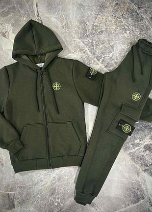 Теплий флісовий спортивний костюм на флісі stone island на хлопчика 146
