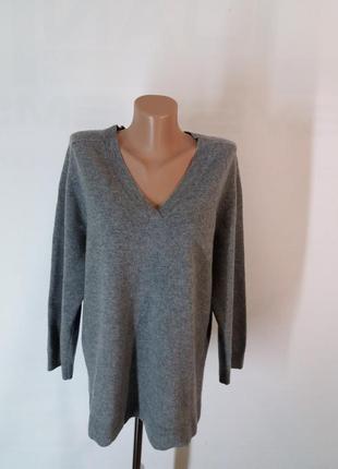 Пуловер джемпер с v образным вырезом шерсть кашемир серого цвета mtwtfss weekday3 фото