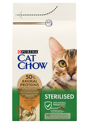 Cat chow sterilised корм для взрослых стерилизованных кошек/кастрированных котов, с индейкой 1,5кг