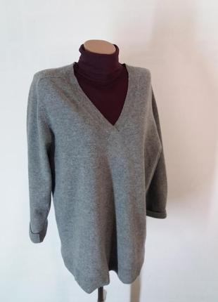 Пуловер джемпер с v образным вырезом шерсть кашемир серого цвета mtwtfss weekday2 фото