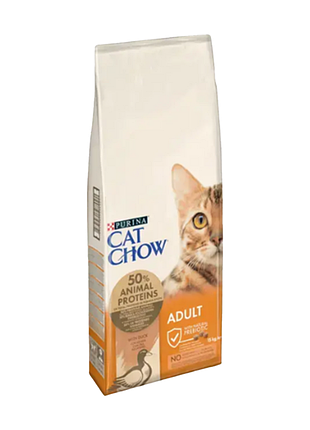 Cat chow сухий повнораціонний корм для дорослих котів, з качкою 15кг