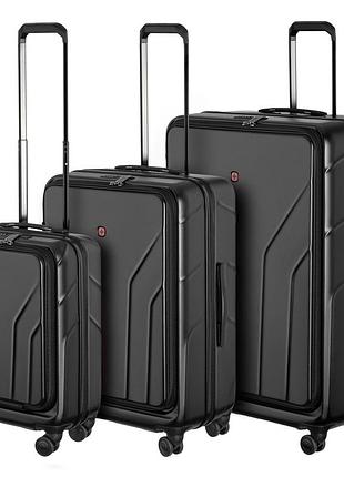 Набор чемоданов wenger amplix hardside, поликарбонат, (s+m+l), tsa, 4 колеса, exp, чёрный