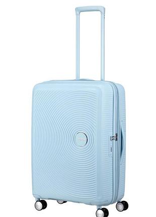 Валіза american tourister, soundbox, поліпропілен, середня, 67см, 71.5/81л, tsa, 4 колеса, exp, пастельно-блакитний