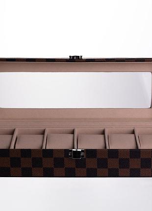 Шкатулка для часов из экокожи 6 отсеков 31×11×7.5 см коричневый yiwu hp-5-14s