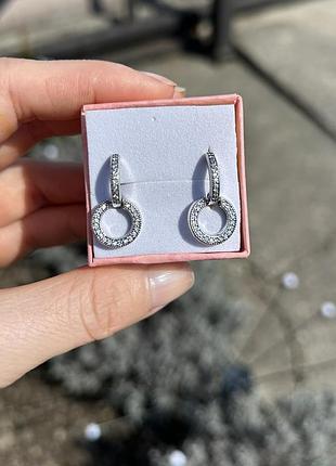 Сережки сріблясті кільця з циркону стиль пандора