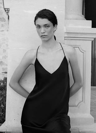 Коротка сукня в білизняному стилі від zara, розмір xs/s, чорна, регульовані лямки
