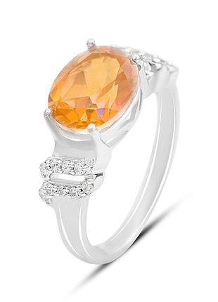 Срібне кільце високої якості з натуральним золотистим кварцем 2.663ct, фіанітами, вага виробу 2,98 г (2165712) 17.5 розмір