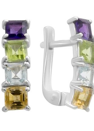 Серебряные серьги высокогокачества с натуральным аметистом 3.007ct, цитрином, хризолітом (2193302)