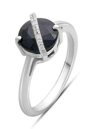 Серебряное кольцо высокогокачества с натуральным сапфиром 2.732ct, фианитами, вес изделия 2,57 гр (2180258) 17 размер