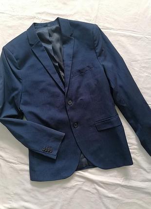 Чоловічий класичний синій приталений піджак, жакет h&m