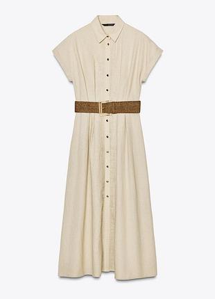 Натуральное льняное платье zara с поясом