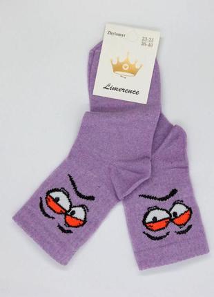 Женские фиолетовые носки с принтом смайл / носки хлопковые3 фото