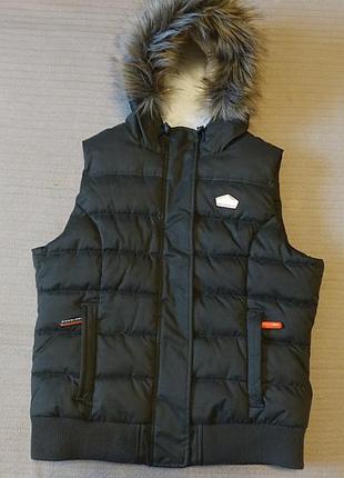 Зимняя очень теплая подростковая безрукавка цвета хаки superdry microfibre the fur hooded gilet англия l