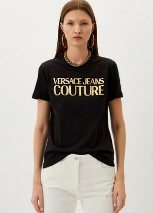 Versace jeans couture  хлопковая футболка c  золотым принтом /14090/n