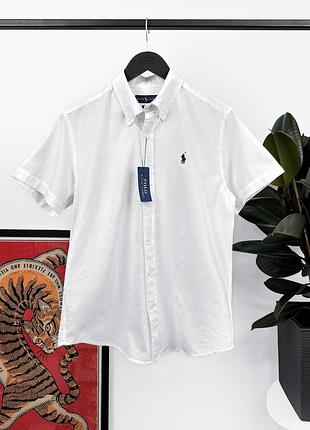 Рубашка polo ralph lauren с коротким рукавом белая хлопковая m