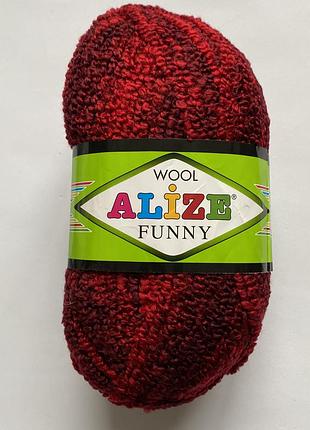 Турецька пряжа alize funny wool, червоно-бордова, секційна букле, акрил/вовна/поліестер