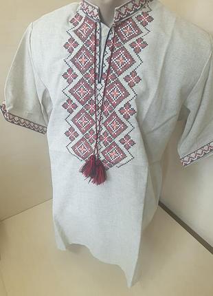 Сорочка вишиванка чоловіча домотканий льон короткий рукав family look 42 44 46 48 50 52 54 56 58 52