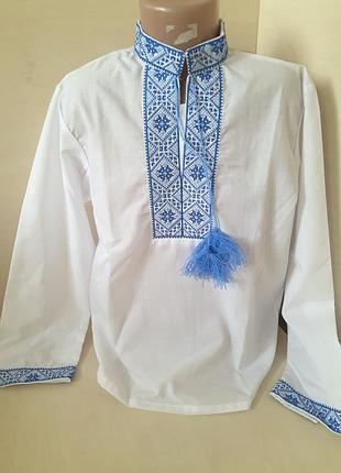 Сорочка вишиванка для хлопчика бавовна з кутасиками школа 134 140 146 152 134, довгий, білий