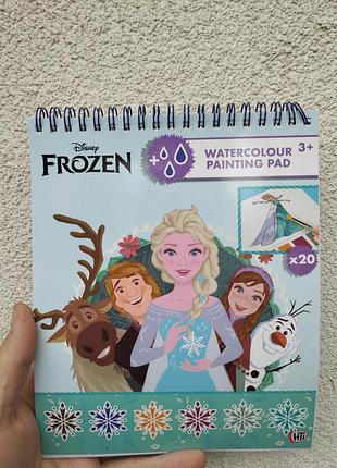 Альбом для рисования акварелью disney frozen 20 листов + краски и кисточка, детский набор для творчества