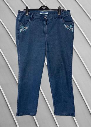Жіночі джинси bm denim батал 3xl 4xl плюс сайз / сині штани з вишивкою / прямі джинси