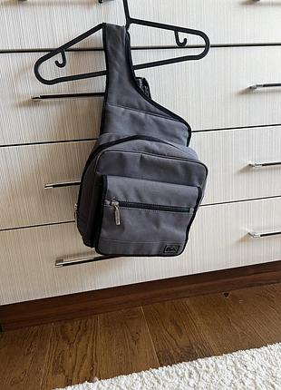 Оригінальна сумка месенджер lacoste крос-боді / grey nylon shoulder ba