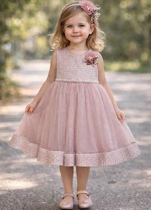 Ошатне рожеве плаття для дівчинки з фатином і брошкою, святкове плаття на дівчинку туреччина 86 см