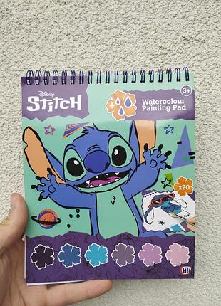 Альбом для рисования акварелью disney stitch 20 листов + краски и кисточка, детский набор для творчества