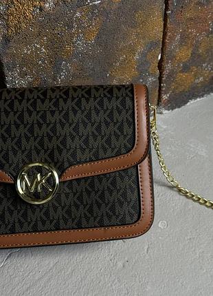 Женская модная сумка коричневая michael kors jessie small signature crossbody bag сумочка на магнитной застежке михаэль корс