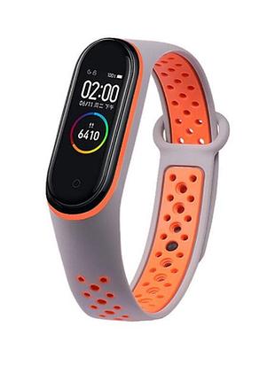 Сменные двухцветные ремешки для xiaomi mi band 5 серо-оранжевый