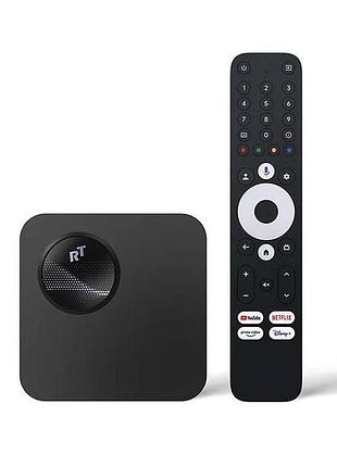 Смарт тв приставка rocktek gx1 4/32 gb, google tv 12, realtek rtd1325, smart tv box, пульт с голосовым